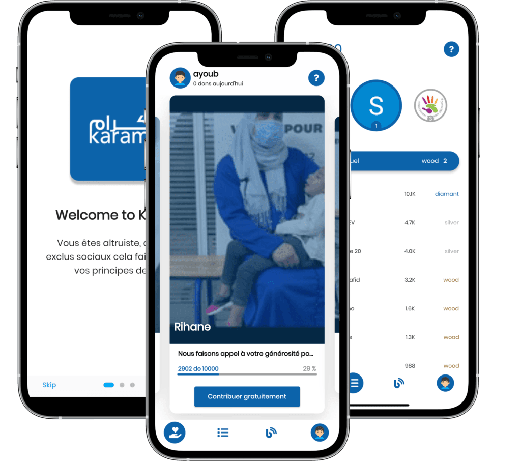 Captures d'écran de l'application mobile KARAM par Maghreb Secours